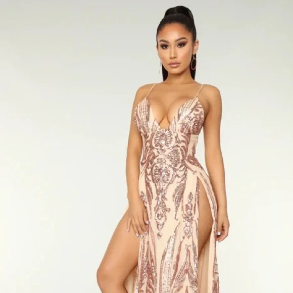 Fashion Nova | Dresses | Fashion Nova Fame Excess Rose Gold Gown | Poshmark